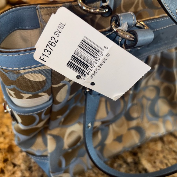 Coach Blue Leather Tote Bag with White Stitching - Picture 2 of 9